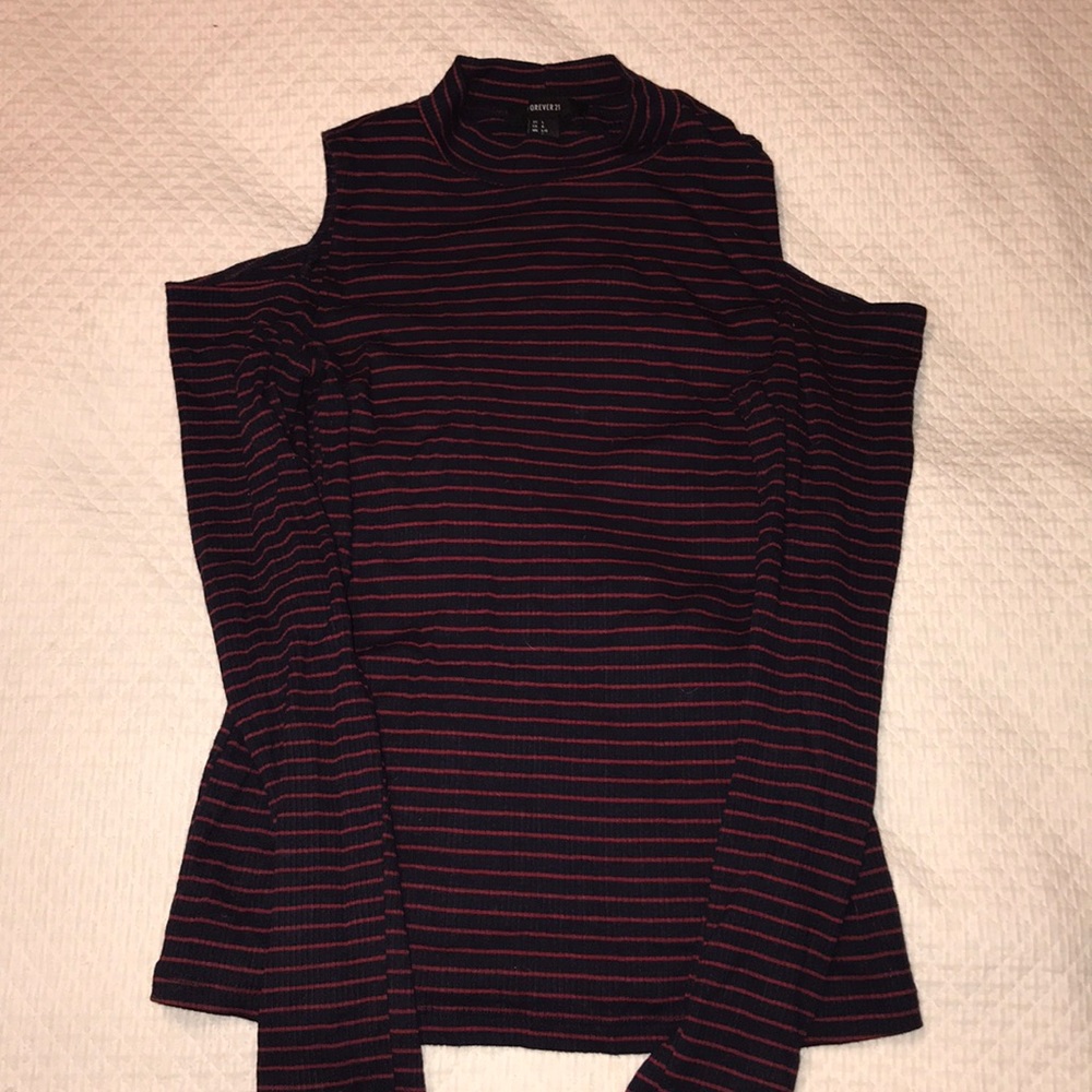 Cold shoulder striped long sleeve shirt